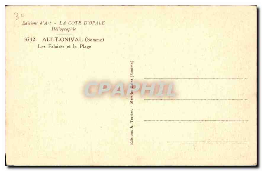 CPA Ault Onival Somme Les Falaises et la Plage  — Rückseite