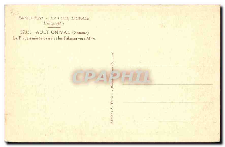 CPA Ault Onival Somme La Plage a maree basse et les Falaises vers Mers  — Back