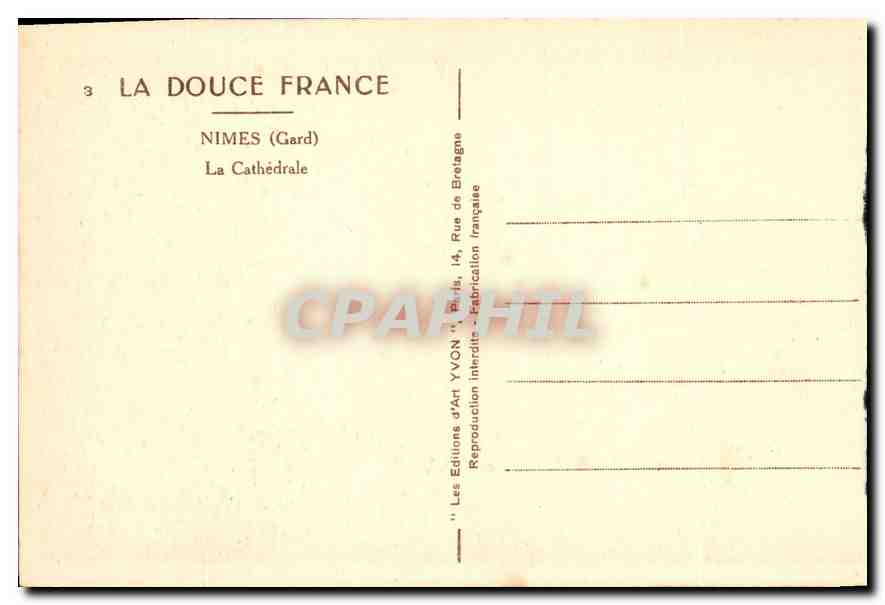 CPA La Douce France Nimes Gard La Cathedrale  — Rückseite