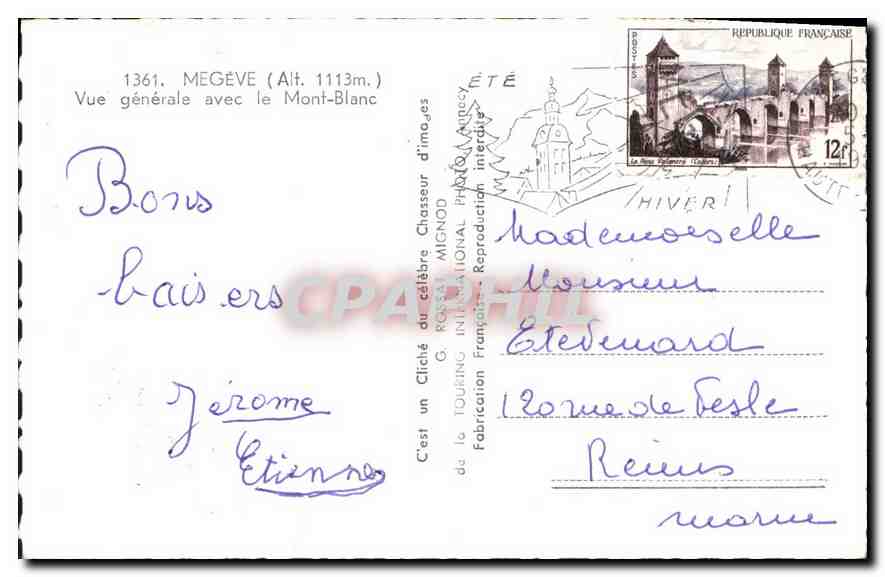 CPA Megeve Vue generale avec le Mont Blanc  — Verso