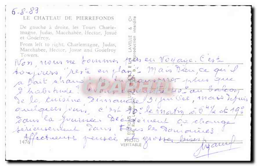 CPA Le Chateau de Pierrefonds De gauche a droite les Tours Chariemagne Judas Macchabee Hector Josue  — Rückseite