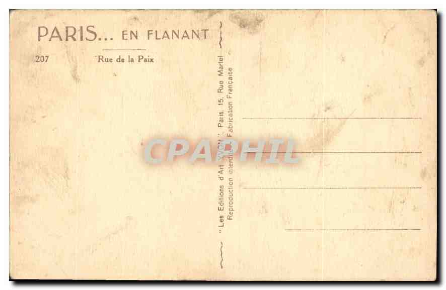 CPA Paris en Flanant Rue de la Paix Metro — Verso