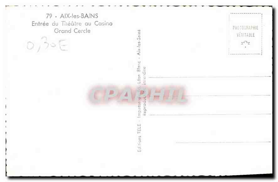 CPA Aix les Bains Entree du Theatre au Casino Grand Cercle  — Rückseite