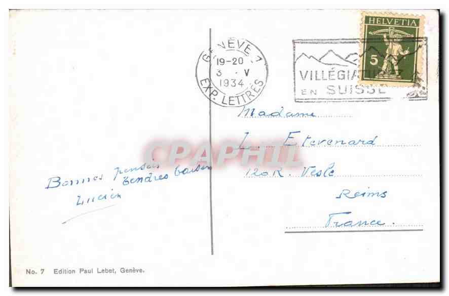 CPA Geneve Pont des Bergues et Ile J J Rousseau  — Verso