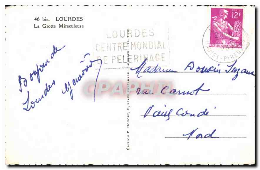 CPA Lourdes La Grotte miraculeuse  — Verso