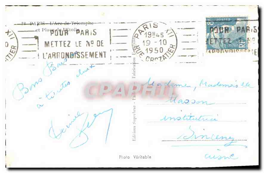 CPA Paris L'Arc de Triomphe et Place de l'Etoile  — Rückseite