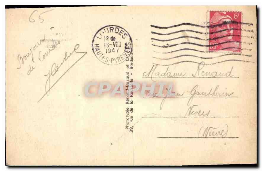 CPA Lourdes Hautes Pyrenees La Grotte  — Verso