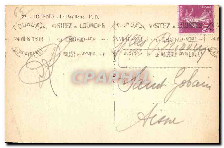 CPA Lourdes La Basilique  — Verso