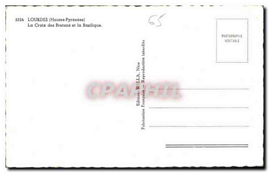 CPA Lourdes Hautes Pyrenees la croix des Bretons et la Basilique  — Verso