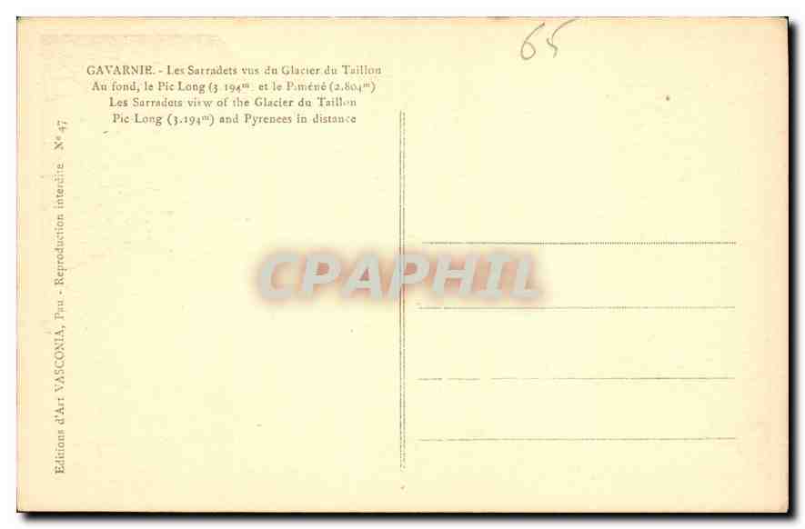 CPA Gavarnie les Sarragets vus du Glacier du Taillon au fond le Pic Long  — Verso