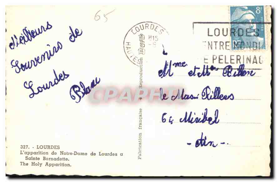 CPA Lourdes l'apparition de Notre Dame de Lourdes Saint Bernadette  — Rückseite
