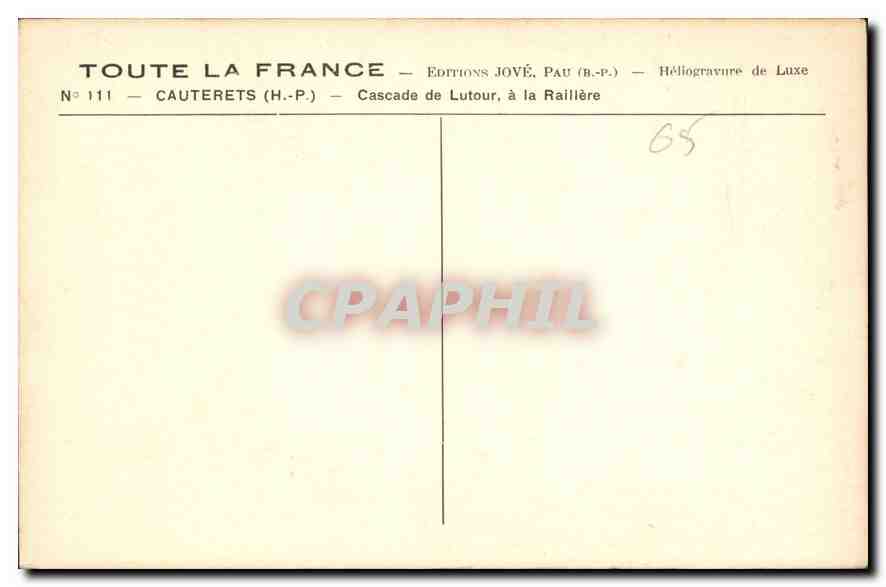 CPA Environs Jove Pau H P Heliogravure de Luxe Cauterets H P Cascade de Lutour a la Railler  — Rückseite