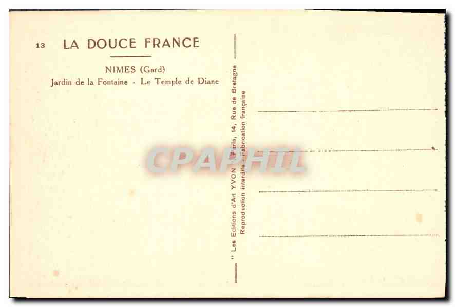 Nîmes (Gard) — Jardin de la Fontaine, Temple de Diane — Éditions d'Art YVON — Reverso