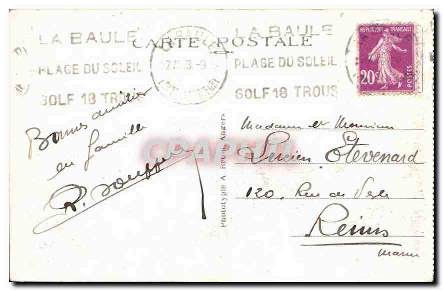 CPA La Baule sur Mer L Inf l'Hermitage hotel Ferd Menard architecte  — Rückseite