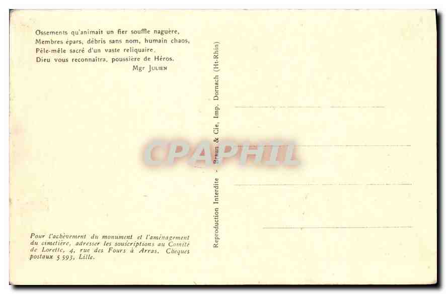 CPA N D de Lorette une vue de l'Ossuaire  — Back