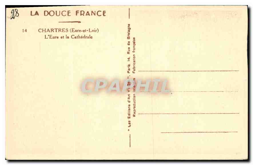 CPA Chartres Eure et Loir l'Eure et la Cathedrale  — Rückseite