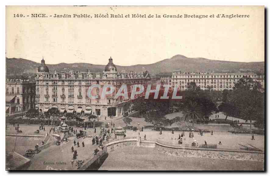CPA Nice Jardin Public hotel Ruhl et Hotel de la Grande Bretagne et d'Angleterre 