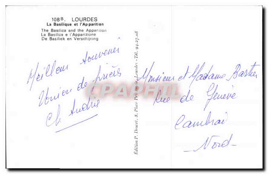 CPA Lourdes la Basilique et l'Apparition  — Verso