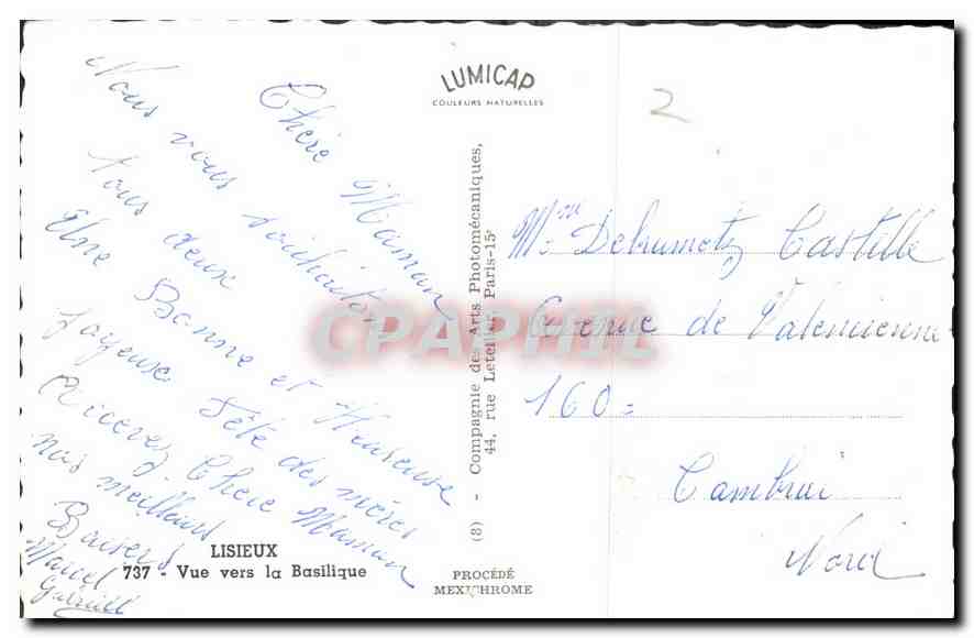 CPA Lisieux vue vers la Basilique  — Verso