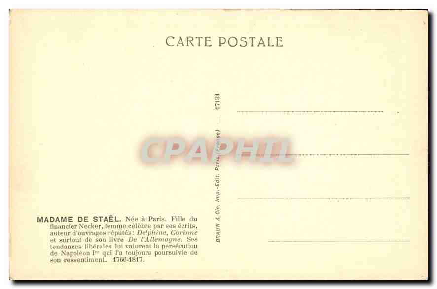 CPA Madame de Stael 1766 1817  — Verso