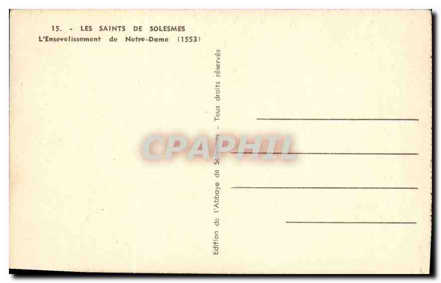 CPA Les Saints de Solesmes L'Ensevelissement de Notre Dame  — Rückseite