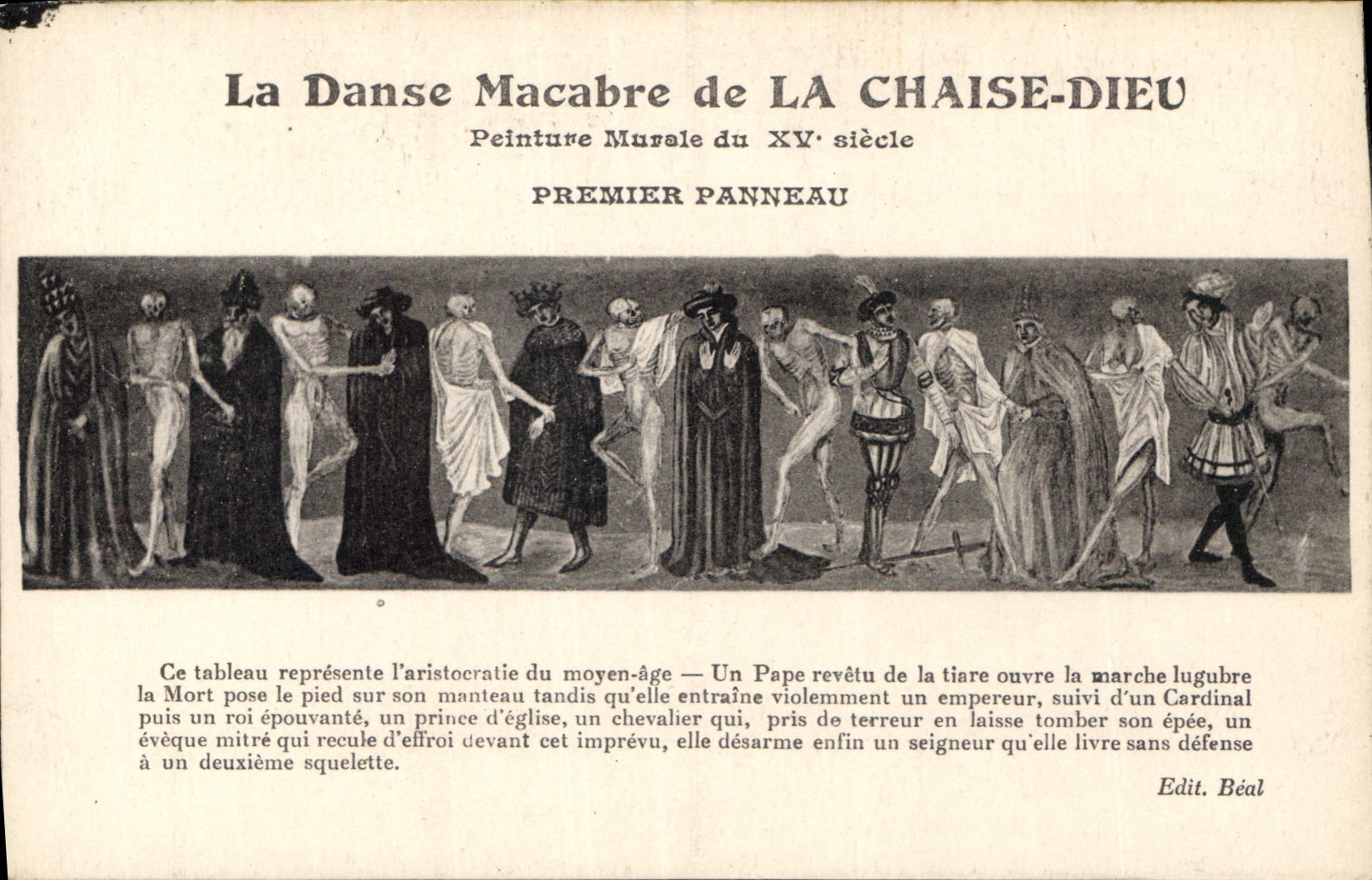 CPA La Danse Macabre de la Chaise Dieu Peinture Murale du XV siecle Premier Panneau Mort