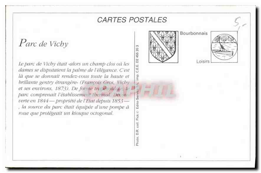 REPRO Vichy un coin du Parc et les Galeries couvertes  — Verso