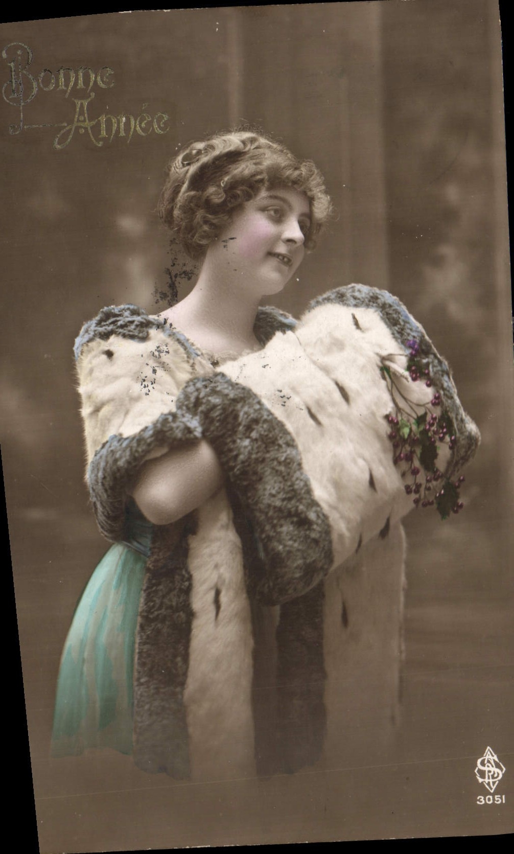 Joven mujer en piel — Feliz Año 3051 — S.P.D. París