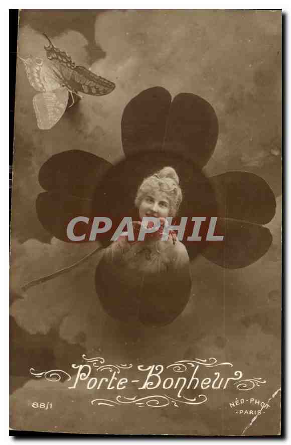 CPA Porte Bonheur femme Papillon
