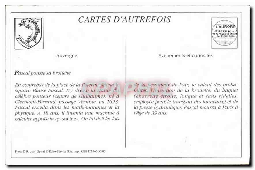 REPRO L'Auvergne Pittoresque Clermont Ferrand Square Blaise Pascal et Rue Andre Moinier  — Verso