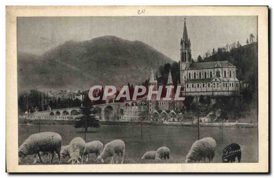 CPA Lourdes la basilique et le Pic du Jer 