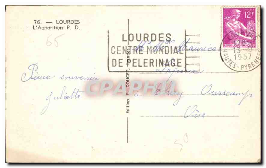 CPA Lourdes L'Apparition  — Verso