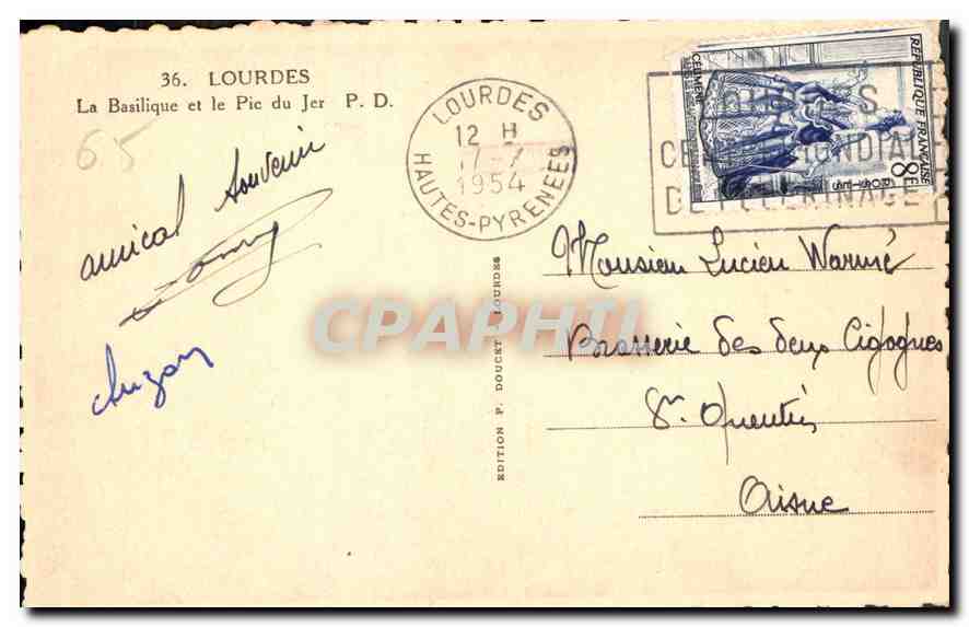 CPA Lourdes la Basilique et le Pic du Jer  — Verso