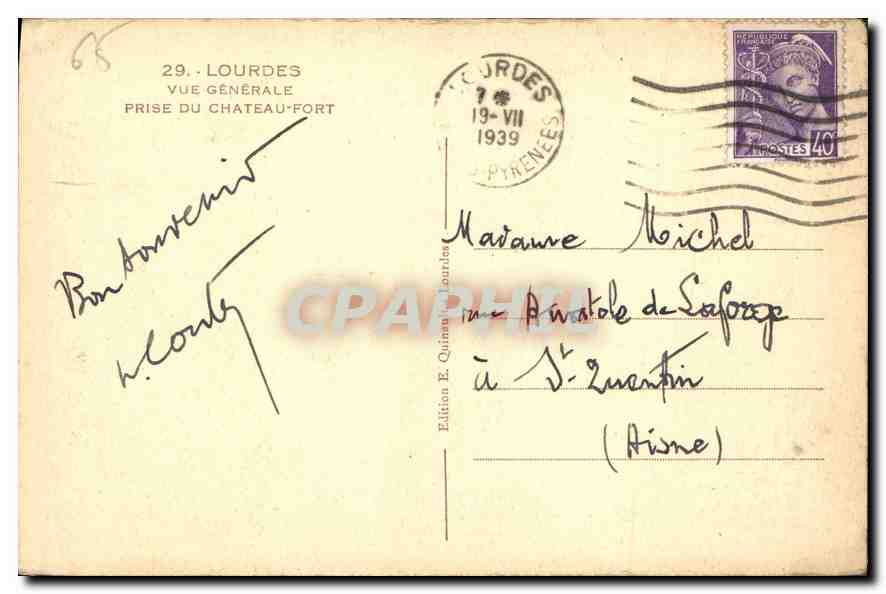 CPA Lourdes Vue generale prise du Chateau Fort  — Verso