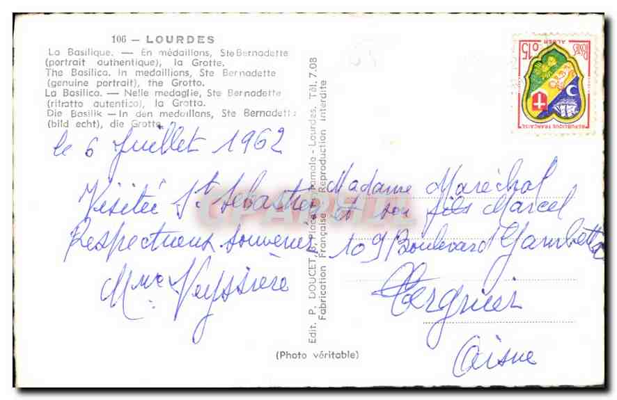 CPA Lourdes la Basilique en medaillons Ste Bennadette la Grotte  — Verso