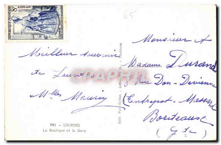 CPA Lourdes la Basilique et le Gave  — Verso