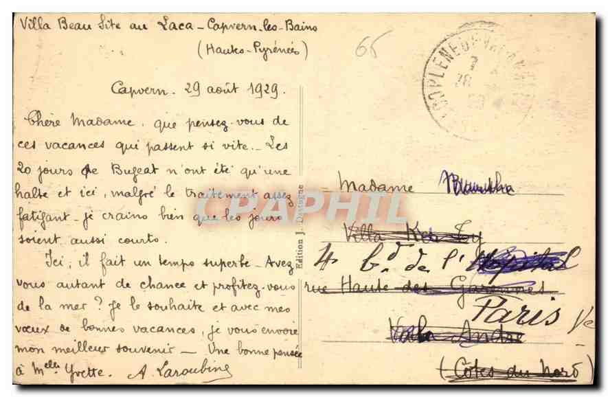 Capvern (Htes Pyr.) — Vue du Pic du Midi pris du Laca — Édition Dreyfus n°20 — Verso