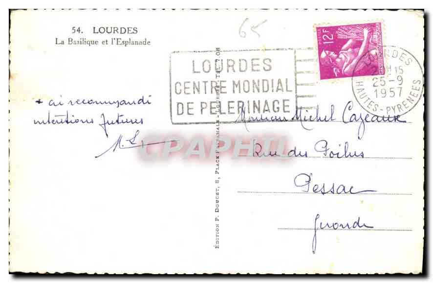 CPA Lourdes la Basilique et l'Esplanade  — Verso