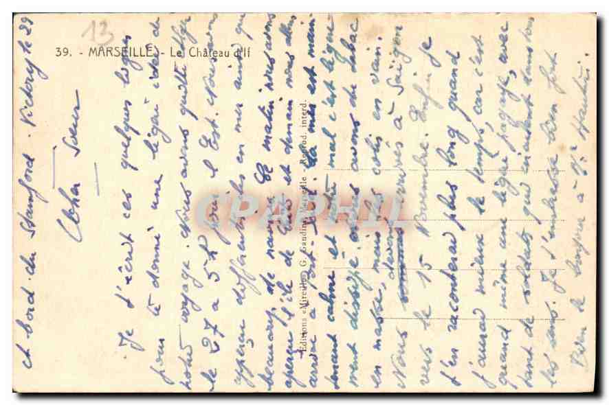 CPA Marseille Le Chateau d'If  — Verso