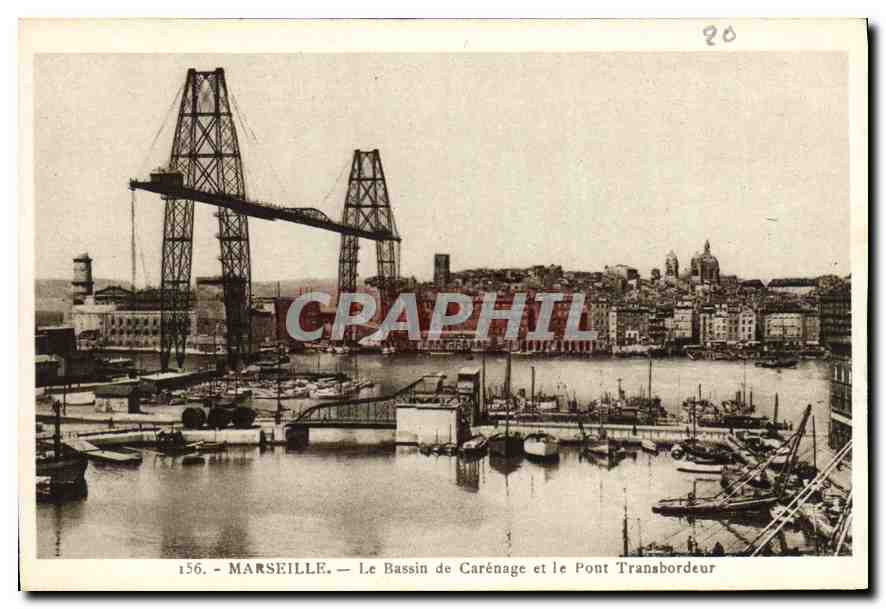 CPA Marseille Le Bassin de Carenage et le Pont Transbordeur 
