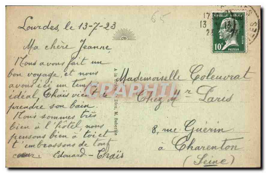 CPA Lourdes La Basilique et le Gave  — Verso