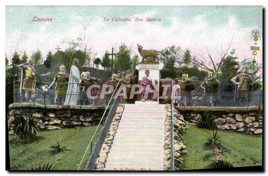 CPA Lourdes Le Calvaire I ere Station 