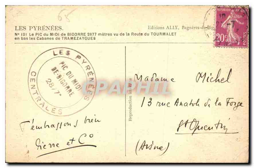Le Pic du Midi de Bigorre — 2877 mètres vu de la Route du Tourmalet — Éditions ALIX, Bagnères-de-Bigorre — Verso