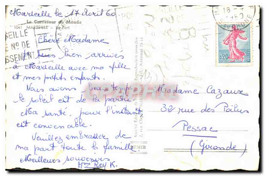 Port de Marseille — vue du Vieux-Port — éditeur Le Carrefour du Monde, n°1041 — Verso