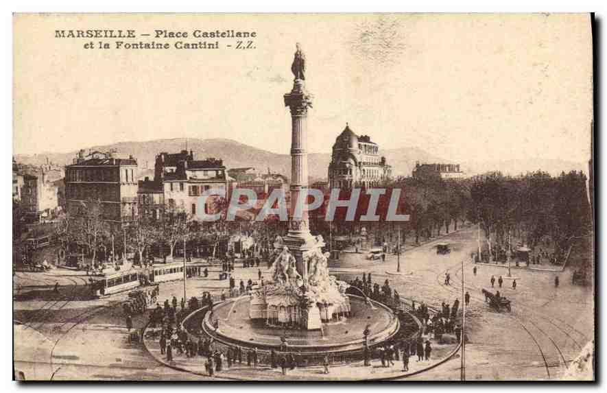 CPA Marseille Place Castellane et la Fontaine Cantini 