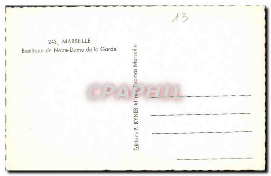 CPA Marseille Basilique de Notre Dame de la Garde  — Verso