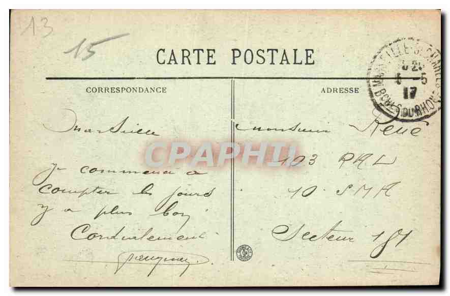 CPA Marseille Fontaine Cantini Place Castellane  — Verso