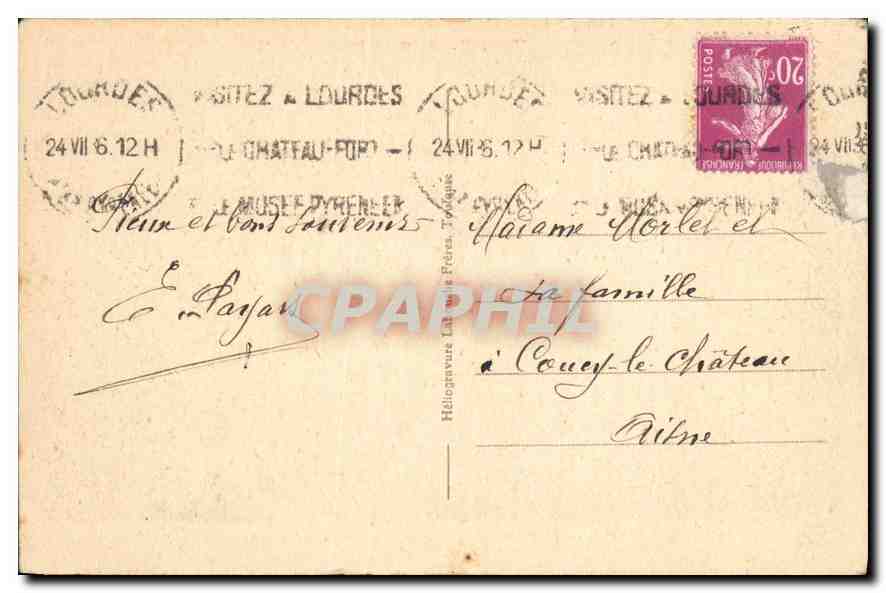 CPA Lourdes Vue plongeante sur la Basilique  — Verso