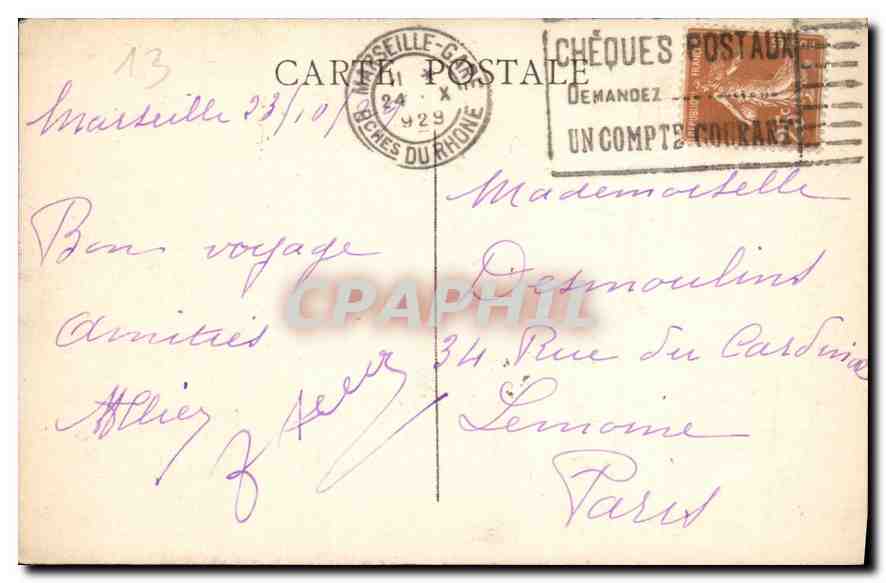 CPA Marseille La Corniche  — Verso