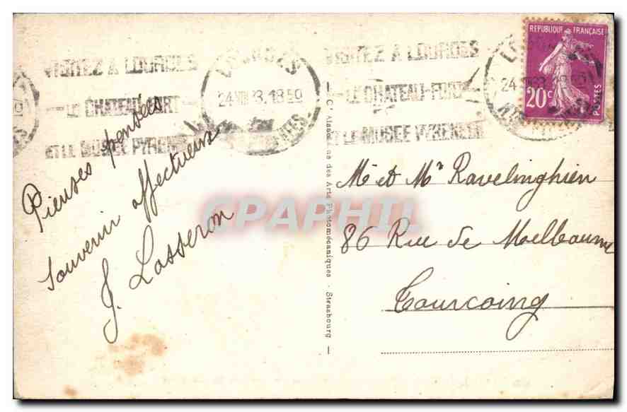 CPA Lourdes Monument offert par le Dicese de Cambrai  — Verso